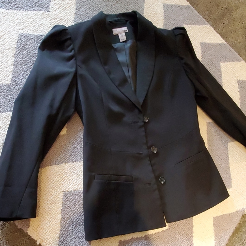 Black Classic Blazer with Puff detail sleeve